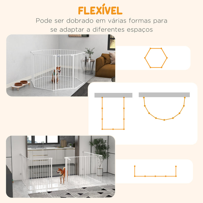 Parque para Cães de 8 Painéis 64x90 cm Parque para Animais de Estimação Dobrável de Aço com Duplo Travamento Função de Bloqueio e Formato Modular Branco