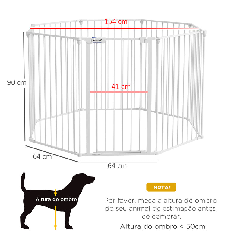 Parque para Cães de 8 Painéis 64x90 cm Parque para Animais de Estimação Dobrável de Aço com Duplo Travamento Função de Bloqueio e Formato Modular Branco