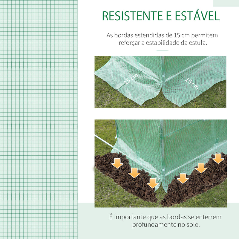 Cobertura de Estufa de Túnel 3,5x3x2m Cobertura de Substituição de Estufa Polietileno com 6 Janelas e Portas Enroláveis Proteção de Plantas para Jardim Verde