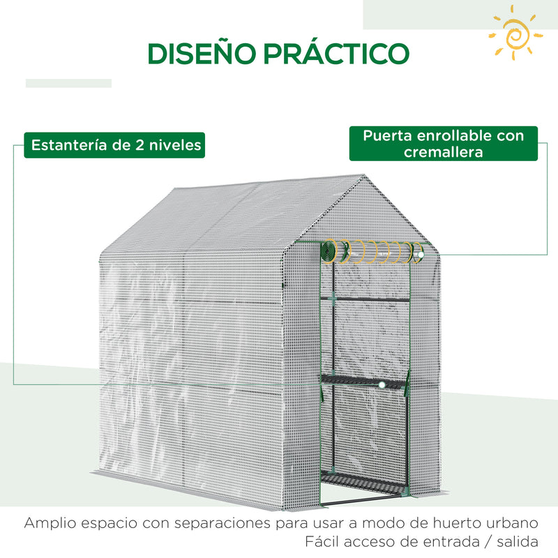 Estufa de Jardim Estufa Caseira com 4 Prateleiras Porta Enrolável Cobertura de PE 140g/m² e Estrutura de Aço para Cultivos de Plantas Flores 120x186x190cm Branco