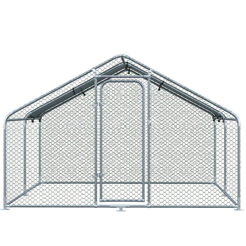 Galinheiro de Exterior Grande de Metal Galvanizado 3x4x1,95 m Gaiola para Galinhas Coelhos com Porta e Cobertura de Tecido de Oxford Resistente aos Raios UV Prata