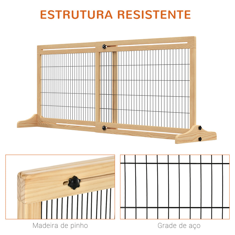 Barreira de Segurança para Cães de Madeira Extensível com Pés de Suporte Barreira de Proteção para Animais de Estimação para Portas Escada Corredor 104-183x36x69cm Natural