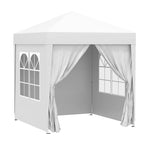 Tenda Dobrável 2x2 Tenda de Jardim com 4 Paredes Laterais Tecido Oxford 2 Portas 2 Janelas e Bolsa de Transporte para Exterior Terraço Campismo Festas Branco