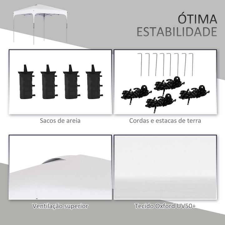 Tenda Dobrável 2,5x2,5x2,68cm Tenda de Jardim com Proteção UV 50+ Altura Ajustável com 4 Bolsas de Areia e Bolsa de Transporte para Acampamento Festas Pátio Branco