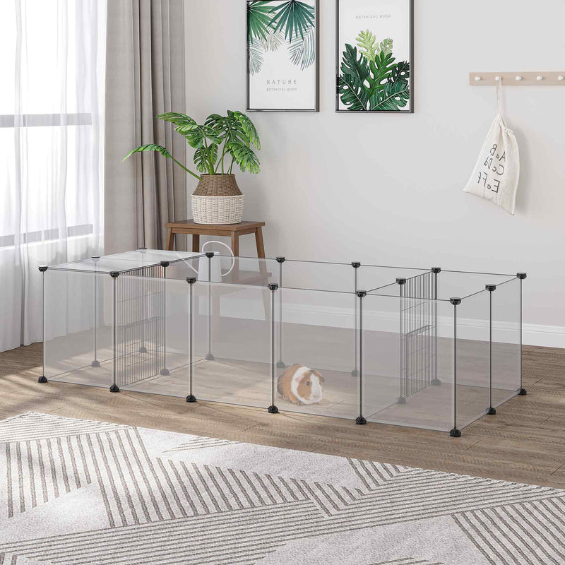 Recinto para Animais de Estimação DIY com 20 Painéis de Resina Parque para Pequenos Animais Recinto Modular para Porquinho da Índia Chinchilas 175x70x45 cm Branco Translúcido