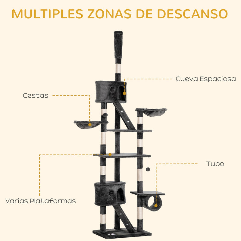 Arranhador Altura Ajustável Múltiplas Caverna 260 cm