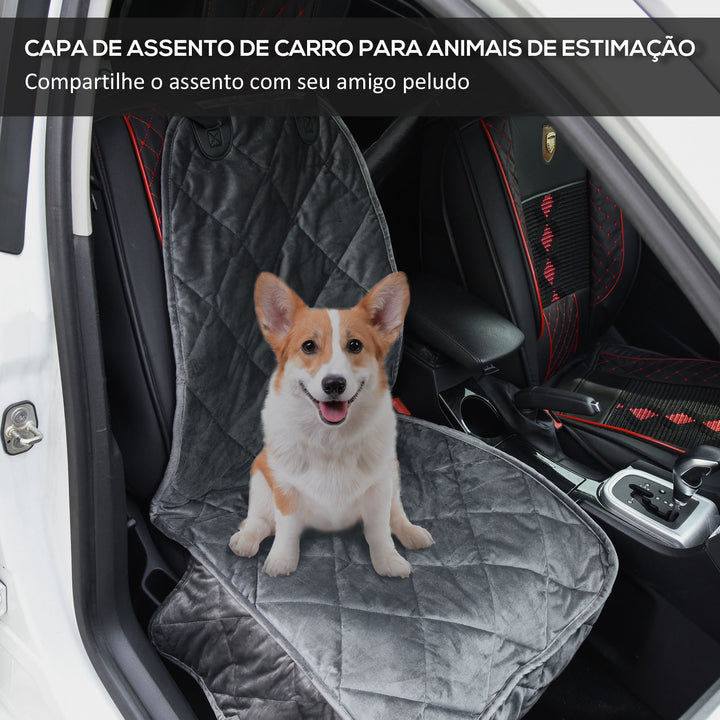 Capa de Assento Dianteiro de Carro para Cães Protetor Antiderrapante com Fixação e Correia Envolvente para Caminhões Furgões SUV 105x46cm Cinza