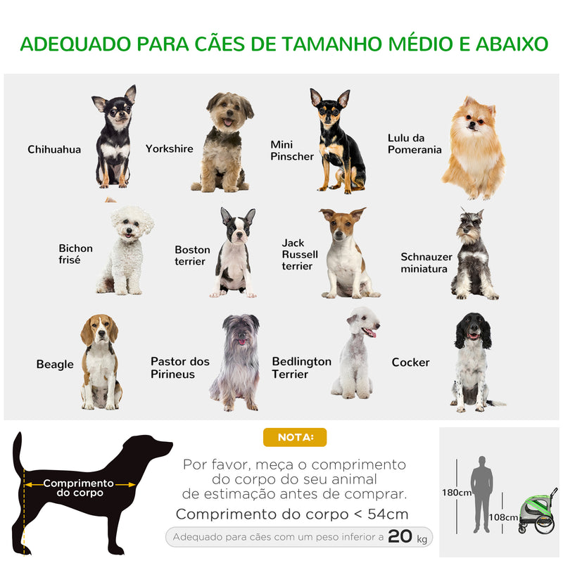 Reboque de Bicicleta para Cães 2 em 1 Transporte para Animais de Estimação com Porta Enrolável Janelas Cinto de Segurança Bandeira e 6 Refletores 134x73x108cm Verde