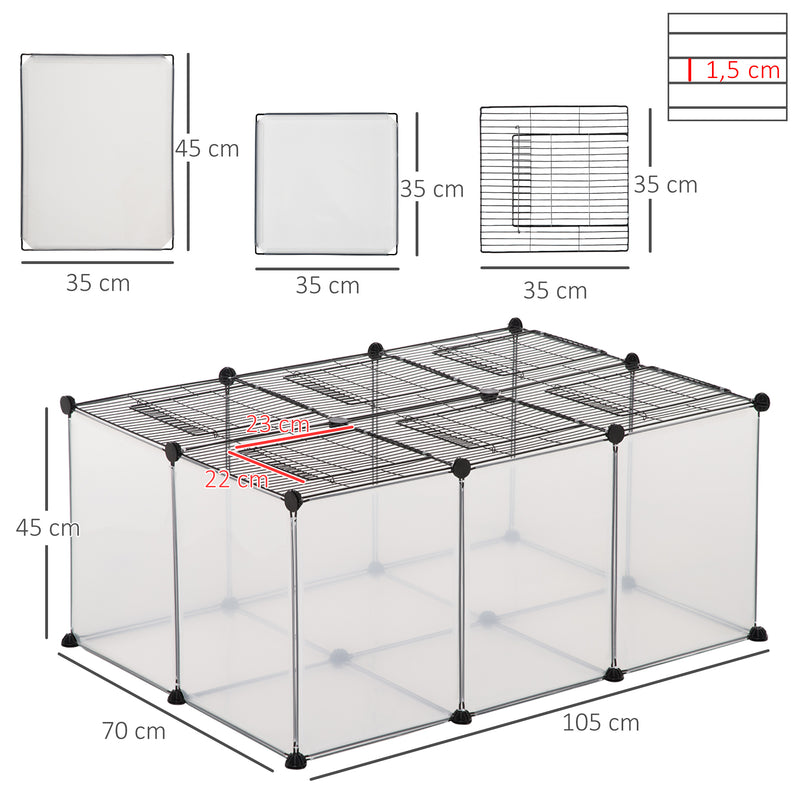 Parque para Animais de Estimação Gaiola para Coelhos Porquinho da India Chinchila Modular Interior e Exterior 105x70x45cm Preto