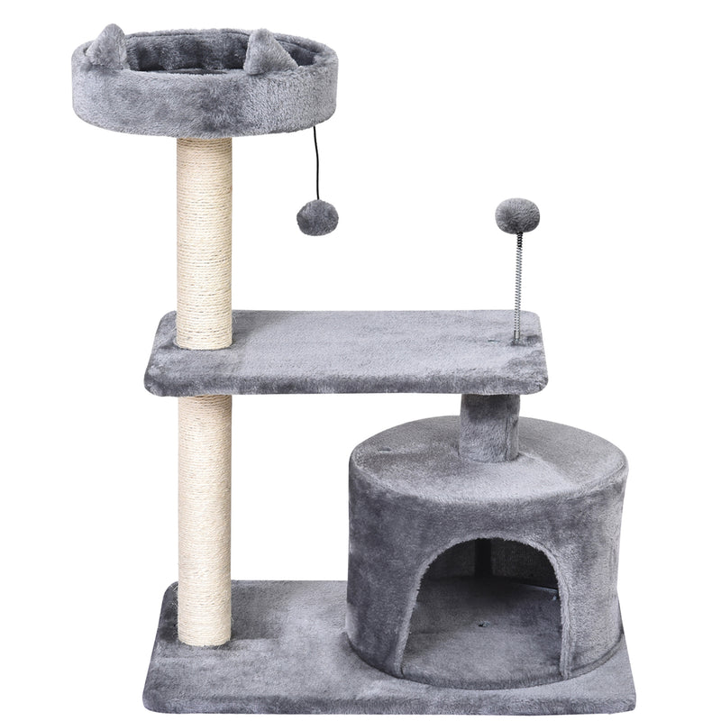 Arranhador para Gatos 81 cm Torre para Gatos Médios com Cama Plataforma Caverna Poste de Sisal e Bolas de Brinquedo 60x40x81 cm Cinza