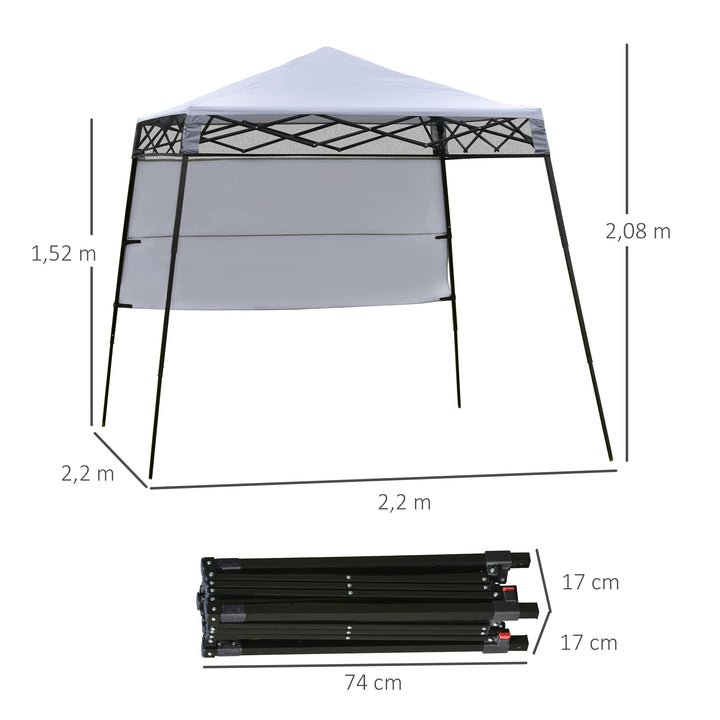 Tenda Dobrável com Proteção UV Altura ajustável de 2 niveis Tecido Oxford com estrutura de aço com Lateral e Bolsa de Transporte 220x220x208 cm branco