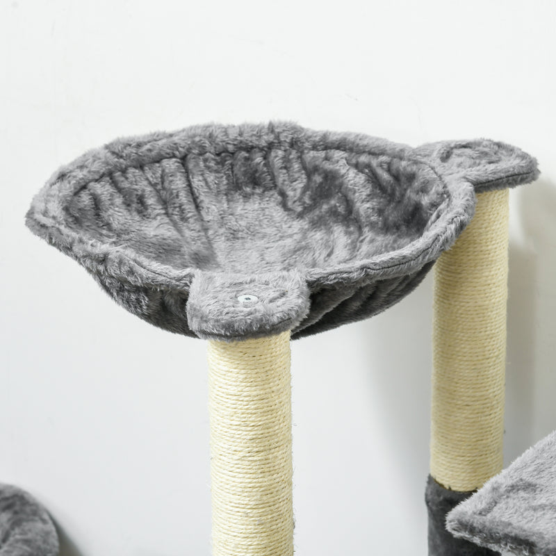 Arranhador para Gatos Grande 144 cm Torre para Gatos com Poste de Arranhar de Sisal Cama Caverna Plataformas e Bolas Suspensas 49x49x144 cm Cinza