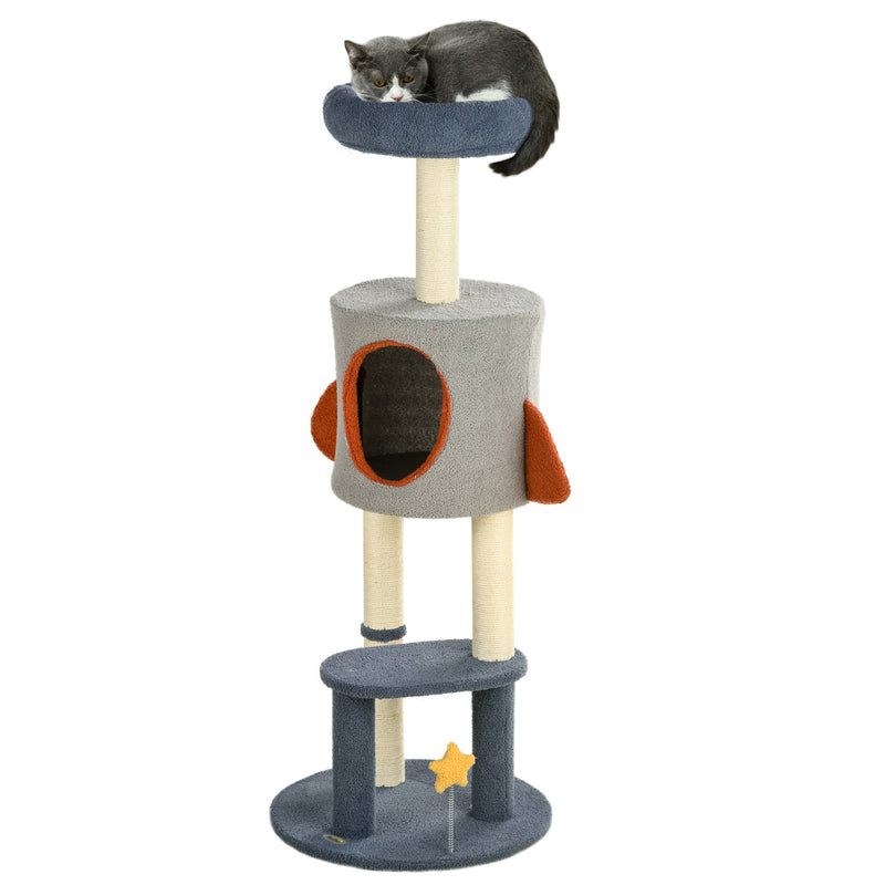 Arranhador para Gatos de 116 cm Tipo Foguete Torre para Gatos com Postes para Arranhar Cama Caverna e Brinquedo de Estrela Ø44x116 cm Azul