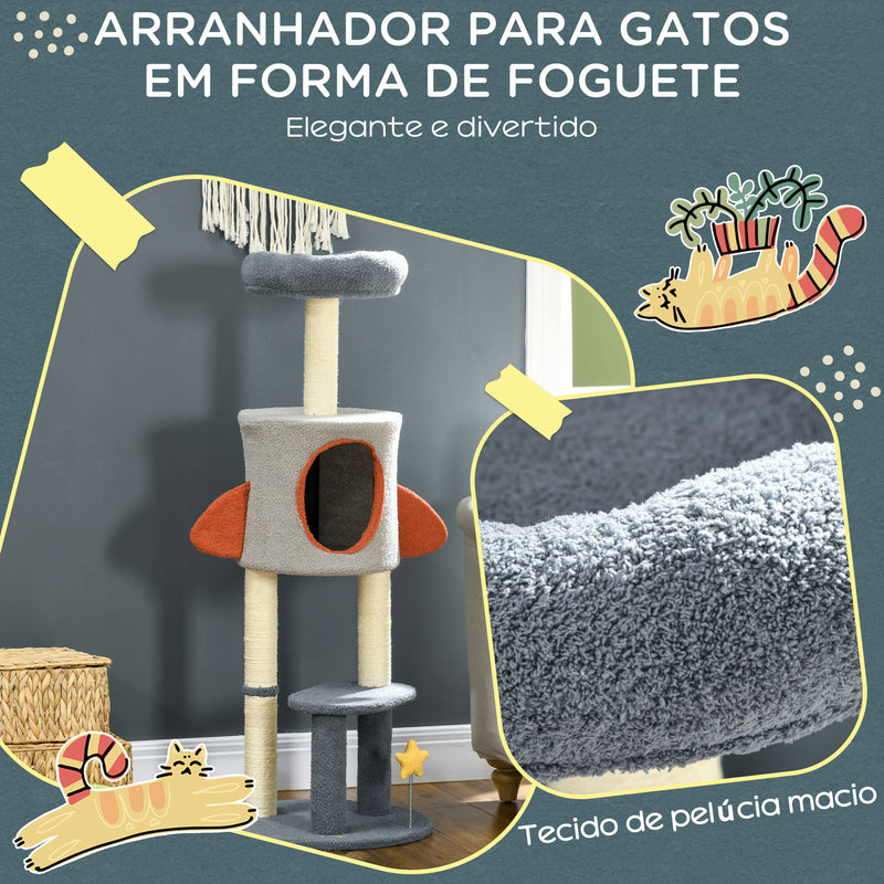 Arranhador para Gatos de 116 cm Tipo Foguete Torre para Gatos com Postes para Arranhar Cama Caverna e Brinquedo de Estrela Ø44x116 cm Azul