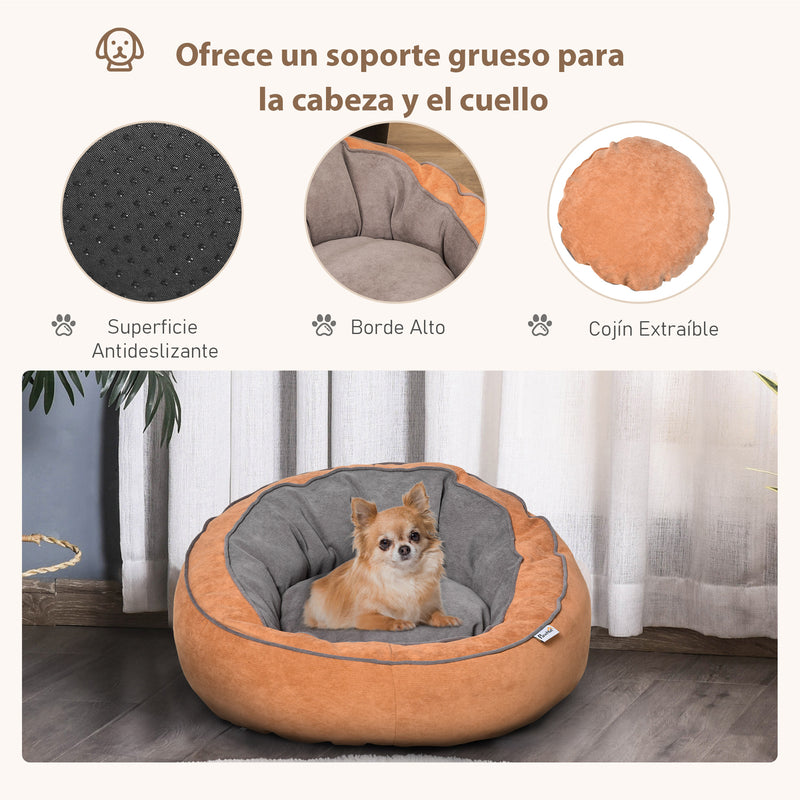 Cama para Cães e Gatos Pequenos Almofada para Animais de Estimação Pequenos Suave e Redonda 59x59x30cm Laranja e Cinza