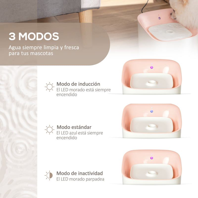 Dispensador de Água para Gatos 3L Fonte de Água Automática para Cães e Gatos com Sensor Infravermelho 3 Modos e Luz Indicadora LED 21x20x18cm Branco e Rosa