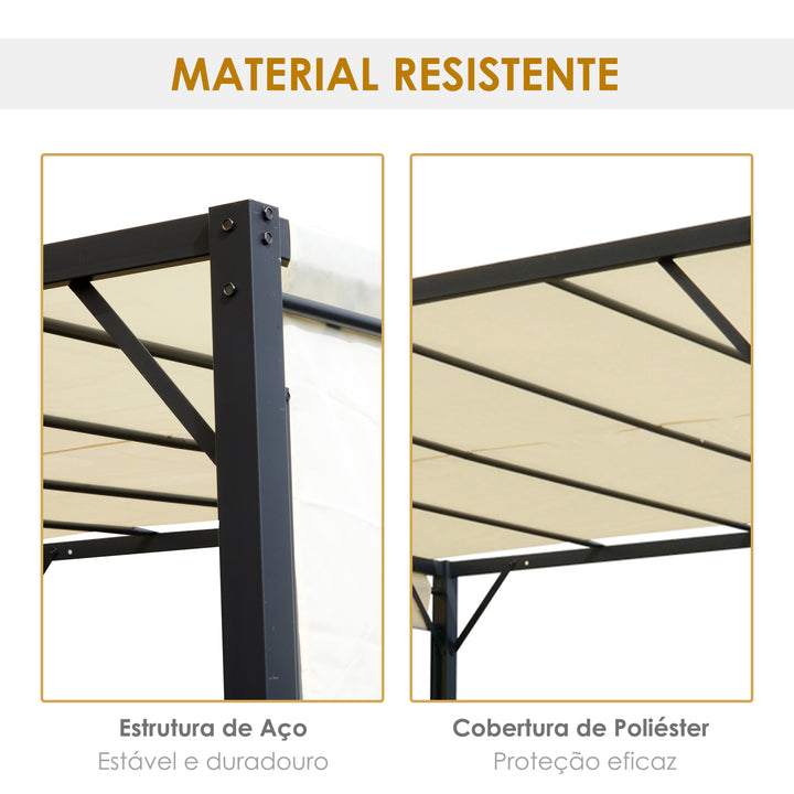 Pérgola 3x3 Pérgola com Teto Retrátil e Parede Lateral Versátil para Jardim pátio Terraço e Tecido de Poliéster Creme e Preto