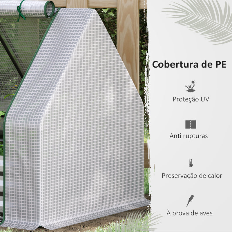 Estufa de Jardim Pequeno Tipo Casa com Caixa de Plantio de Aço Interior Janela Enrolável e Cobertura de PE 40g/m² para Cultivos de Plantas Flores 127x95x92cm Branco