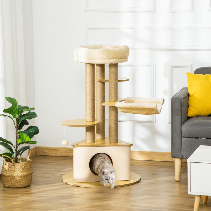 Árvore Arranhadora para Gatos 99 cm com Caverna Triangular de Feltro Removível