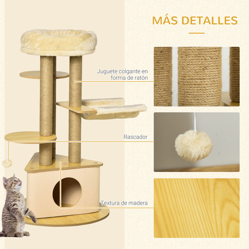 Árvore Arranhadora para Gatos 99 cm com Caverna Triangular de Feltro Removível