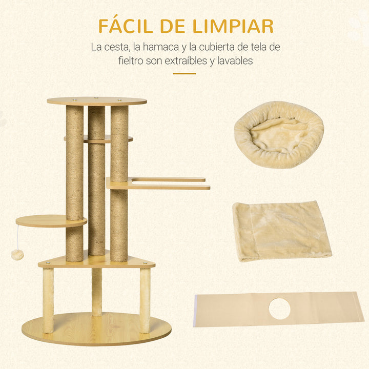 Árvore Arranhadora para Gatos 99 cm com Caverna Triangular de Feltro Removível
