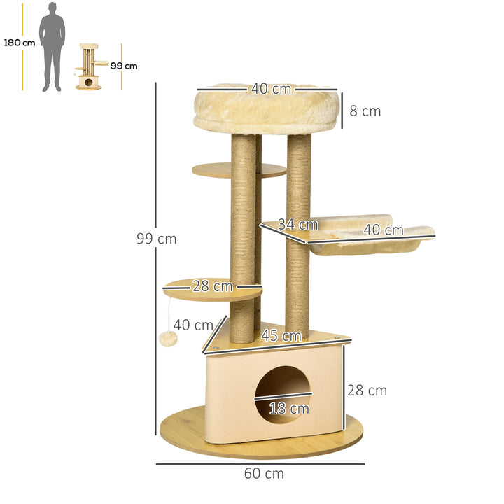 Árvore Arranhadora para Gatos 99 cm com Caverna Triangular de Feltro Removível