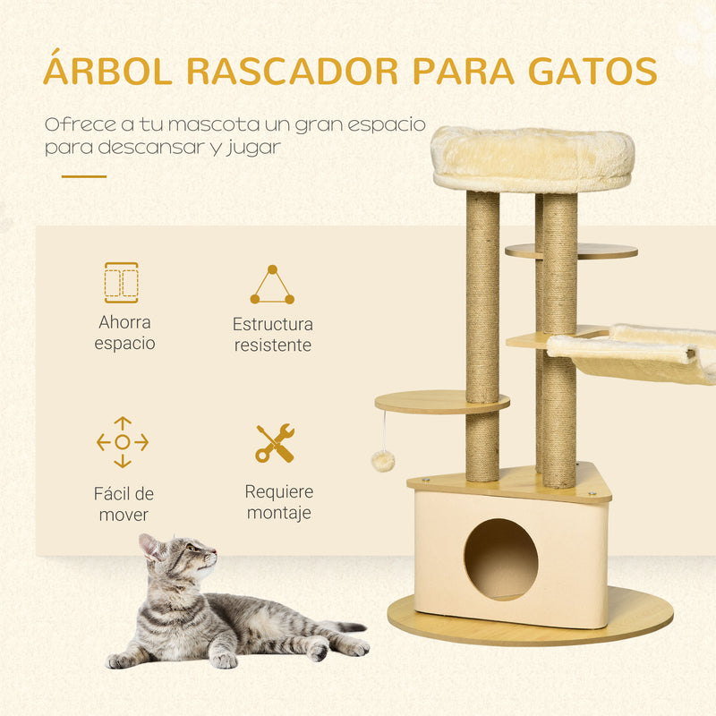 Árvore Arranhadora para Gatos 99 cm com Caverna Triangular de Feltro Removível