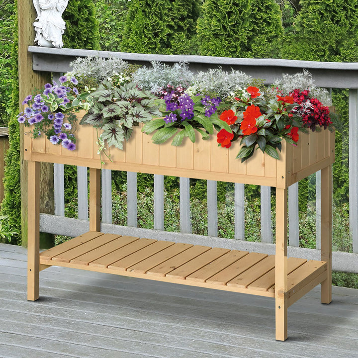 Floreira de madeira elevada Jardim urbano para o cultivo de plantas Flores com prateleira inferior 120x60x81 cm