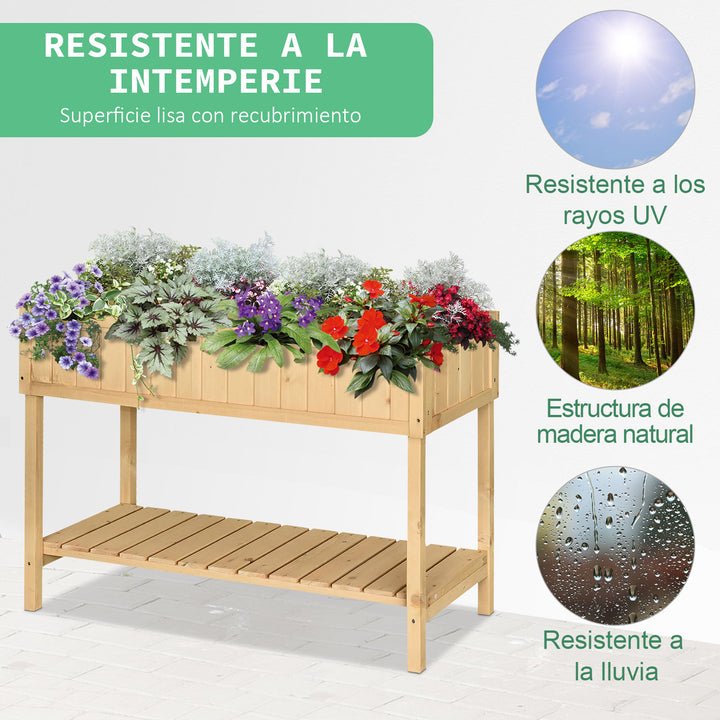 Floreira de madeira elevada Jardim urbano para o cultivo de plantas Flores com prateleira inferior 120x60x81 cm