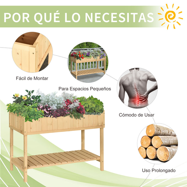Floreira de madeira elevada Jardim urbano para o cultivo de plantas Flores com prateleira inferior 120x60x81 cm