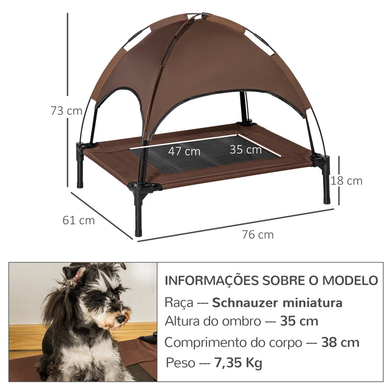 Cama Elevada para Animais de Estimação Portátil com Toldo Amovível Tecido Respirável para Interior e Exterior 76x61x73cm Marrom