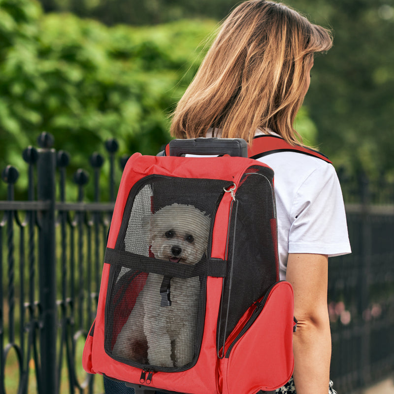 Mochila Transportadora 2 em 1 para Cães, Gatos e outros animais de Estimação - Cor Preto e Vermelho - 35x27x49 cm