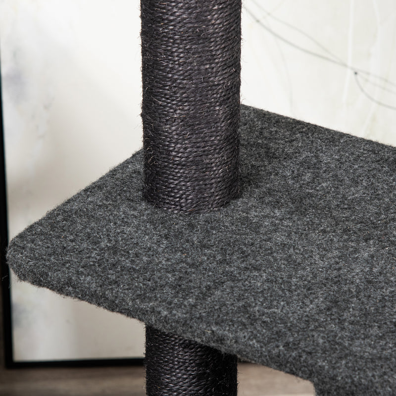 Árvore para Gatos Torre de Escalada para Gato com Caverna Várias Plataformas e Postes Arranhadores de Sisal Natural Centro de Atividades 70x41x112cm Cinza Escuro