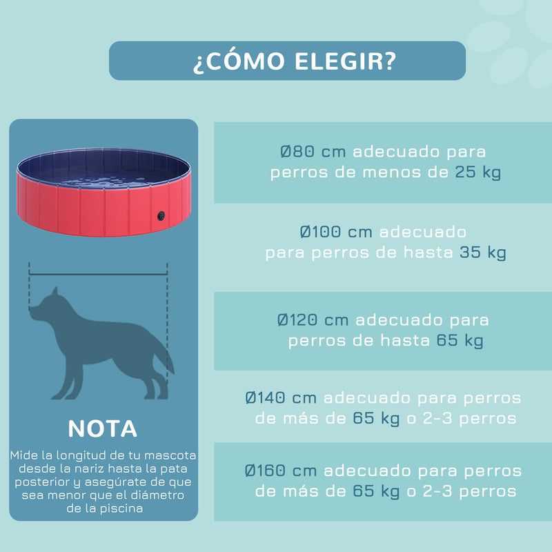 Piscina Dobrável para Cães Gatos Banheira Portátil para Animais de Estimação PVC Antideslizante Múltiplo Uso para Interior e Exterior Ø120x30 cm Vermelho