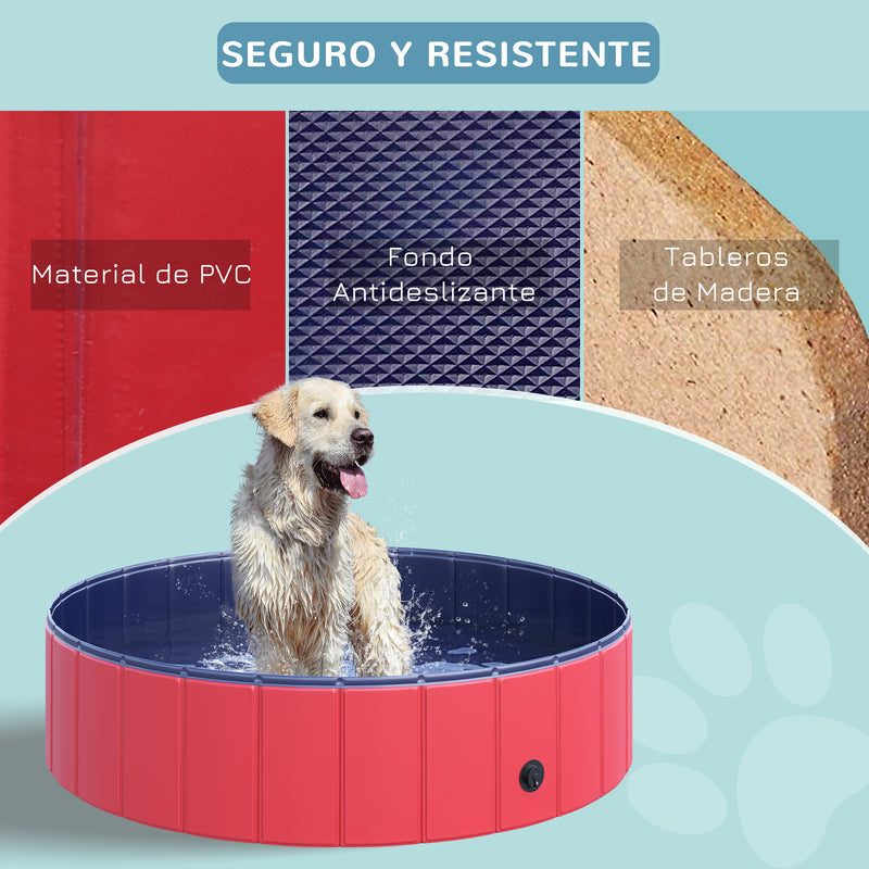 Piscina Dobrável para Cães Gatos Banheira Portátil para Animais de Estimação PVC Antideslizante Múltiplo Uso para Interior e Exterior Ø120x30 cm Vermelho