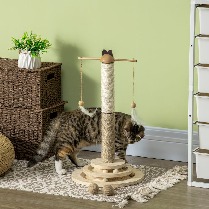 Árvore Arranhador para Gatos de Madeira Altura 56cm Torre para Gatos Centro de Atividades com Poste de Juta e Sisal Bolas para Brincar Ø32x56 cm Madeira