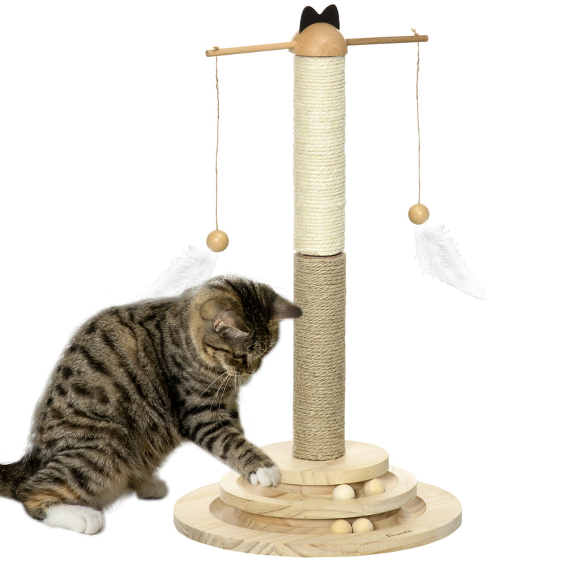 Árvore Arranhador para Gatos de Madeira Altura 56cm Torre para Gatos Centro de Atividades com Poste de Juta e Sisal Bolas para Brincar Ø32x56 cm Madeira