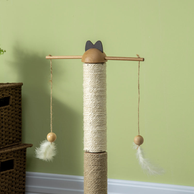 Árvore Arranhador para Gatos de Madeira Altura 56cm Torre para Gatos Centro de Atividades com Poste de Juta e Sisal Bolas para Brincar Ø32x56 cm Madeira