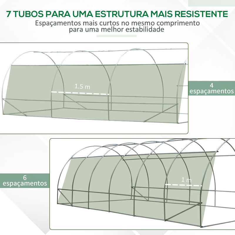 Estufa Túnel de Jardim para Plantas e Vegetais com 12 Janelas estrutura de aço - 6x3x2m