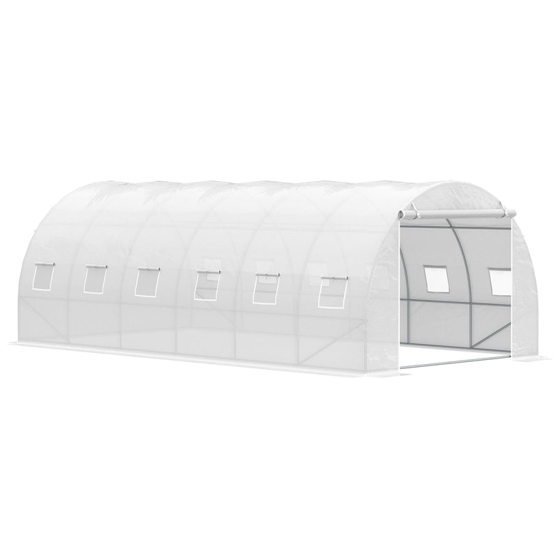 Estufa de Túnel 600x300x200cm com Porta Enrolável 12 Janelas Cobertura de PE 140g/m² e Metal Galvanizado para Cultivos de Plantas Verduras Branco