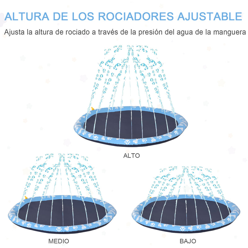 Splash Pad Tapete Aquático com Pulverizador Ø150 cm Tapete Anti-Respingos Piscina Portátil para Cães Azul