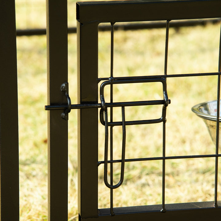 Parque para Animais de Estimação com Toldo de Tecido Oxford Gaiola para Cães 8 Painéis com 2 Comedouros Giratórios Porta com Fechadura para Jardim Exterior 120x120x138cm Preto