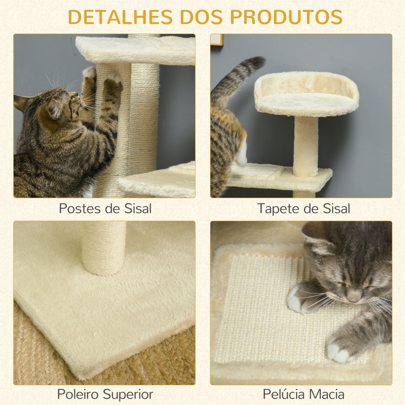 Árvore arranhador para gato com poste cama plataforma com cobertor veludo de sisal 50x50x100cm bege