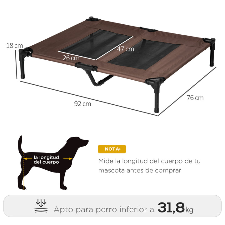 Cama Elevada para Cães Cama de Animais de Estimação com Malha Transpirável e Tecido Oxford para Exterior Interior Ar Livre Jardim Terraço 91,5x76,2x18cm Marrom