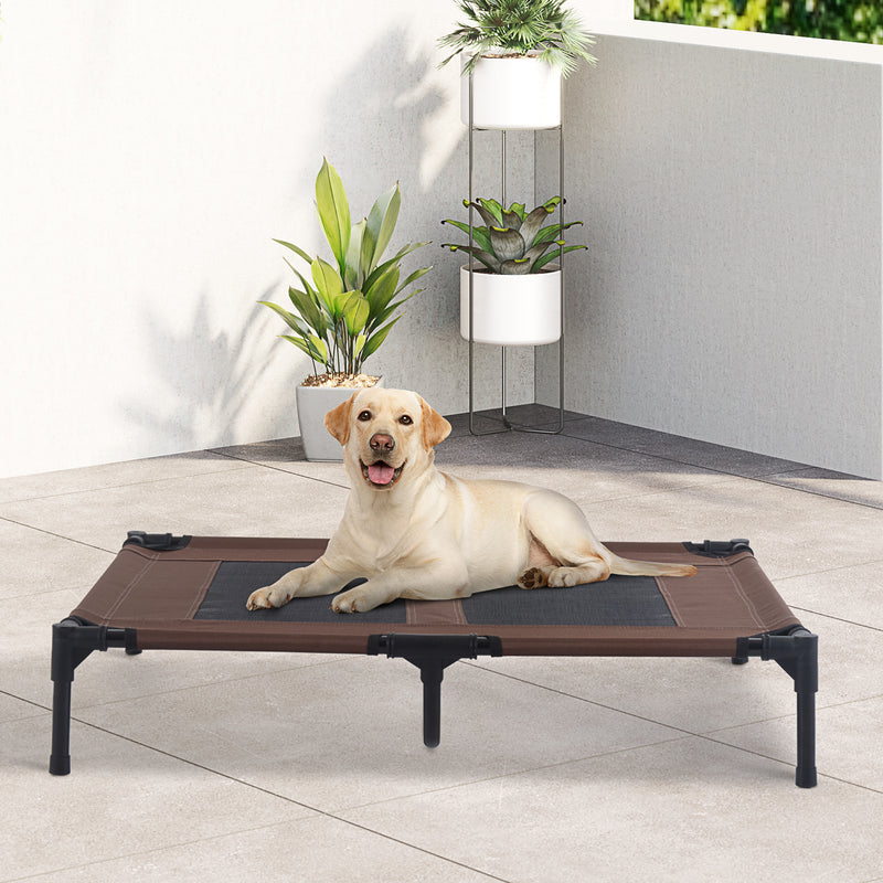 Cama Elevada para Cães Cama de Animais de Estimação com Malha Transpirável e Tecido Oxford para Exterior Interior Ar Livre Jardim Terraço 91,5x76,2x18cm Marrom