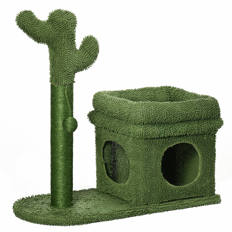 Árvore Arranhador para Gatos Desenho de Cacto Altura 83cm Torre para Gatos com Cama Casa de Pelúcia Poste de Sisal e Bola Suspensa 68x30x67cm Verde