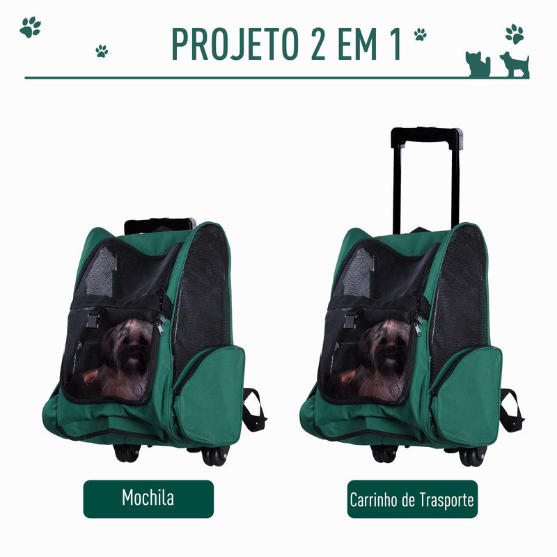 Mochila para cão ou gato Transportadora 2 em 1 Verde e Preto Oxford Aço 35x27x49 cm