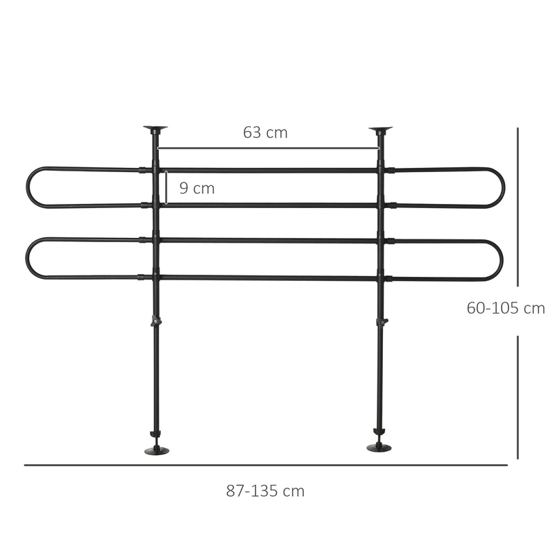 Grade de Segurança de Carro para Cães Ajustável em Largura e Altura 87-135x60x105cm Grade Separadora para Porta Malas de Carro Universal Metal Preto