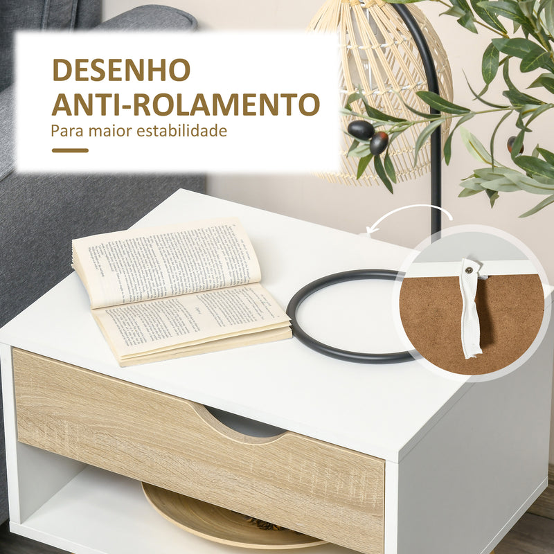 Conjunto de 2 Mesas de Cabeceira Mesa Auxiliar com 1 Gaveta e Prateleira de Armazenamento para Dormitório Sala de Estar Escritório Estilo Moderno 50x39x51cm Branco e Carvalho