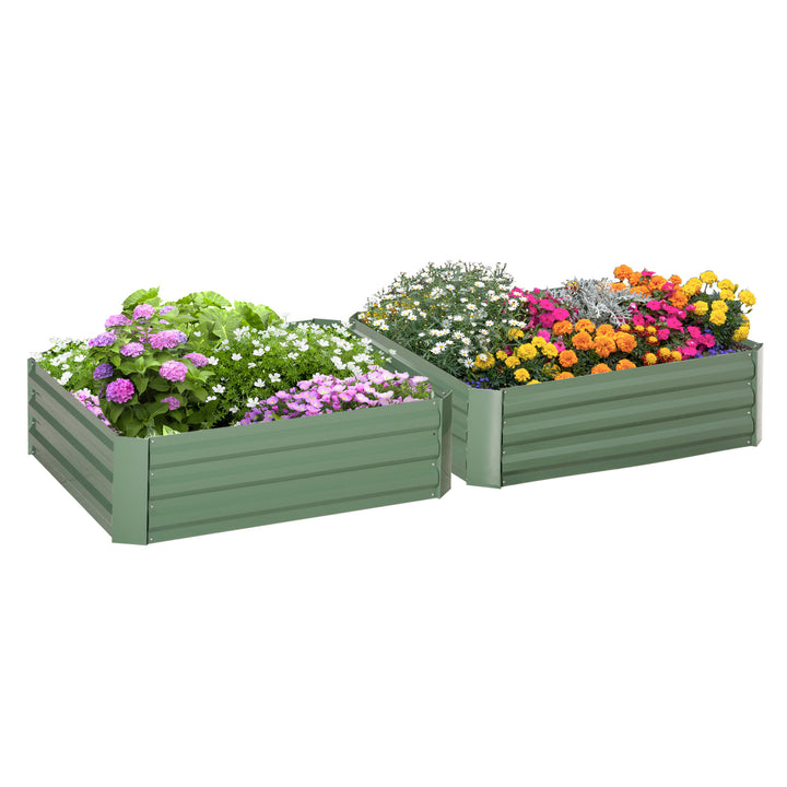 Conjunto de 2 Caixas de Plantio de Aço Caixa de Plantio Quadrada para Cultivos de Plantas Flores Pátio Exterior 100x100x30cm Verde